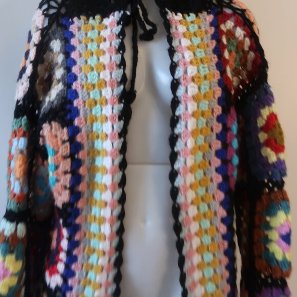 NWT Womens Tina Demel Multicolor Hood Granny Square Crochet Cardigan Sweater M/L - Picture 7 of 13